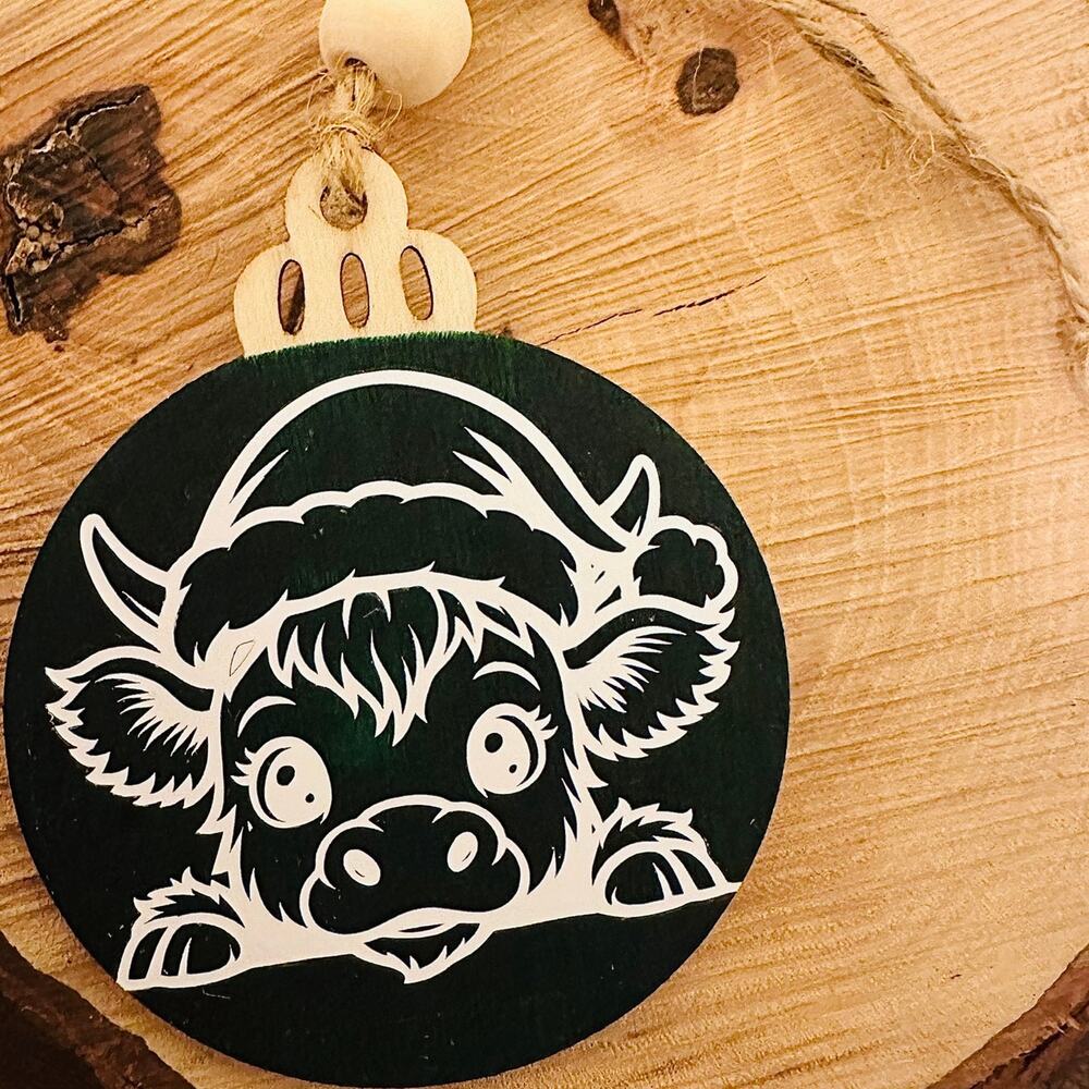 #0155 Farmhouse Christmas cow ornament